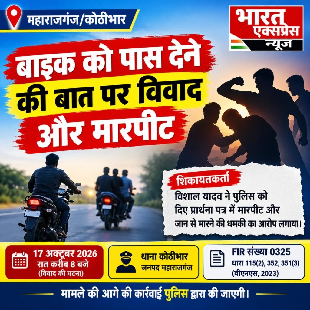 कोठीभार: खेसरारी में बाइक को पास देने की बात पर विवाद, युवक से मारपीट और जान से मारने की धमकी का आरोप